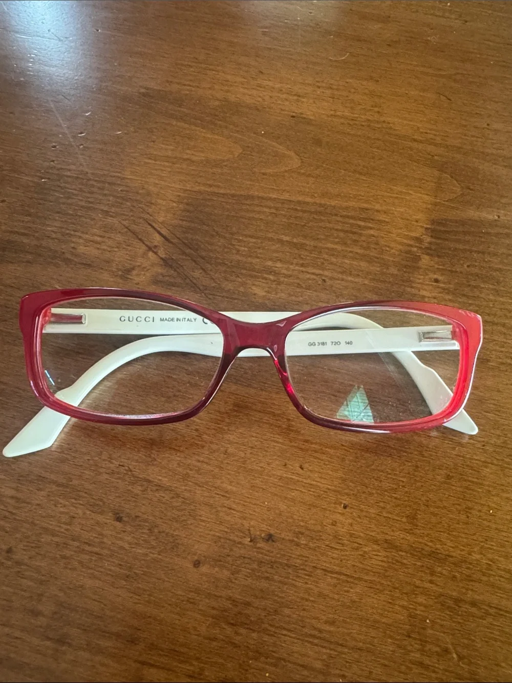 Gucci GG3181 Red Frame Eyeglasses w/Red White Blue Stripe Vintage Y2K